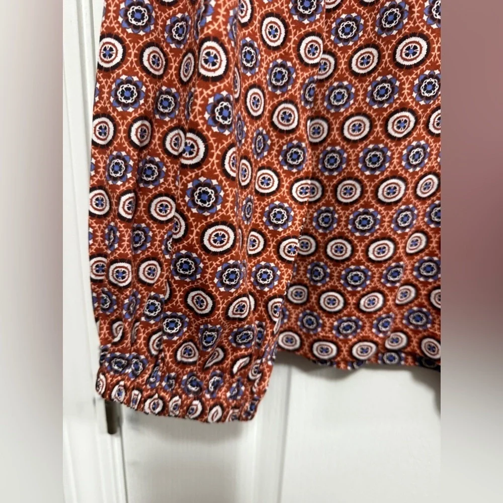 LOFT Ann Taylor Women's‎ SZ XL medallion Long puff Sleeve Blouse orange blue NWT